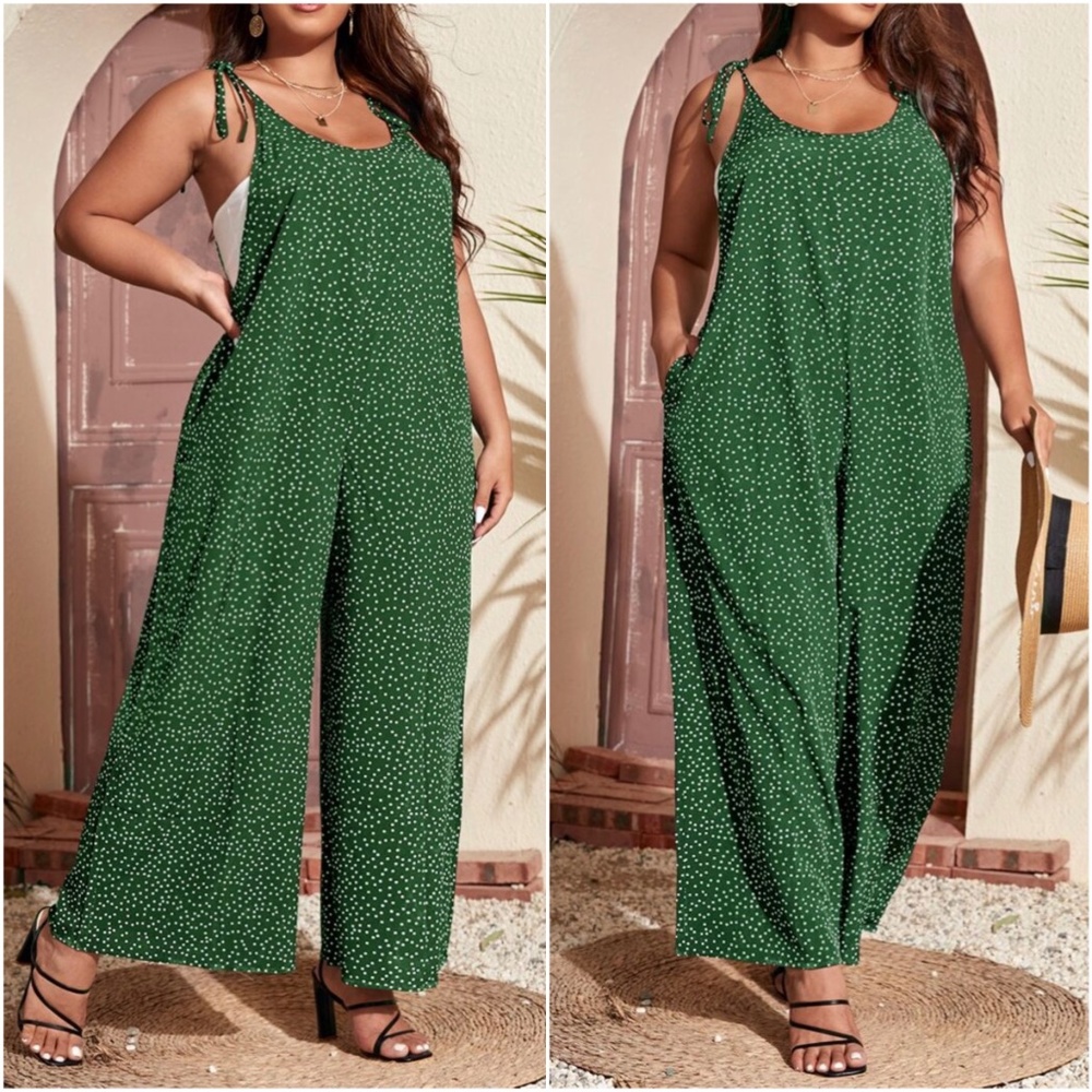 Boho Plus Polka Dot Pocket Wide leg Jumper Jumpsuit - Picture 2 of 5